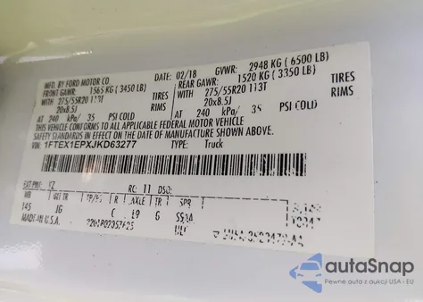 2018 Ford F-150 Xl z USA, uszkodzony, nr VIN 1FTEX1EPXJKD63277